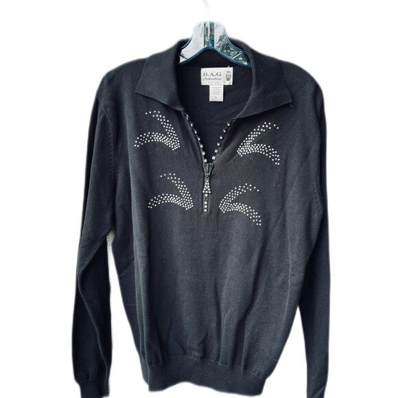 D.A.G.collection Sweaters - Vintage D.A.G.collection size L 100% cotton rhinestone zip and decor